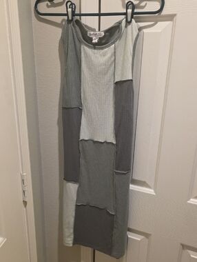 Source Unknown Patchwork Ribbed Maxi Dress in Light Green